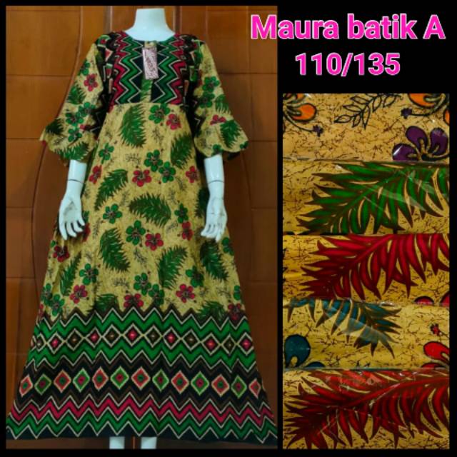 MAURA - dress wanita rayon motif batik fruits daster busui kekinian lengan panjang 7/8 payung adem
