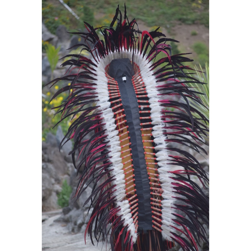 TOPI INDIAN - INDIAN HEADDRESS LONG AYAM BILABONG MERAH FUR PUTIH