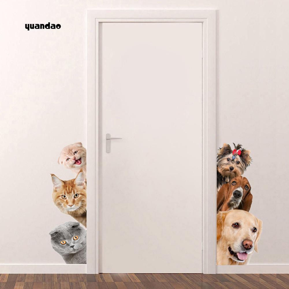Yuan Lovely Dog Cat Pattern Wall Sticker Removable Bedroom Door