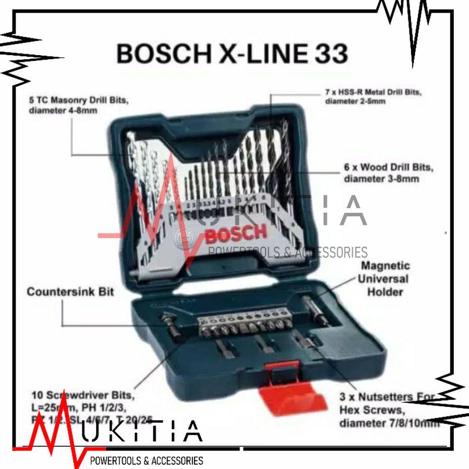 Mata Bor Set X -Line Bosch 33 & Bosch 34 XLine Bosch Mata Obeng Set Skrup Bor Besi kayu Dan Beton Or