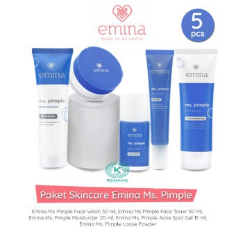 Paket Emina Ms. Pimple Acne Solution Series - pembersih pelembab bedak toner - perawatan wajah