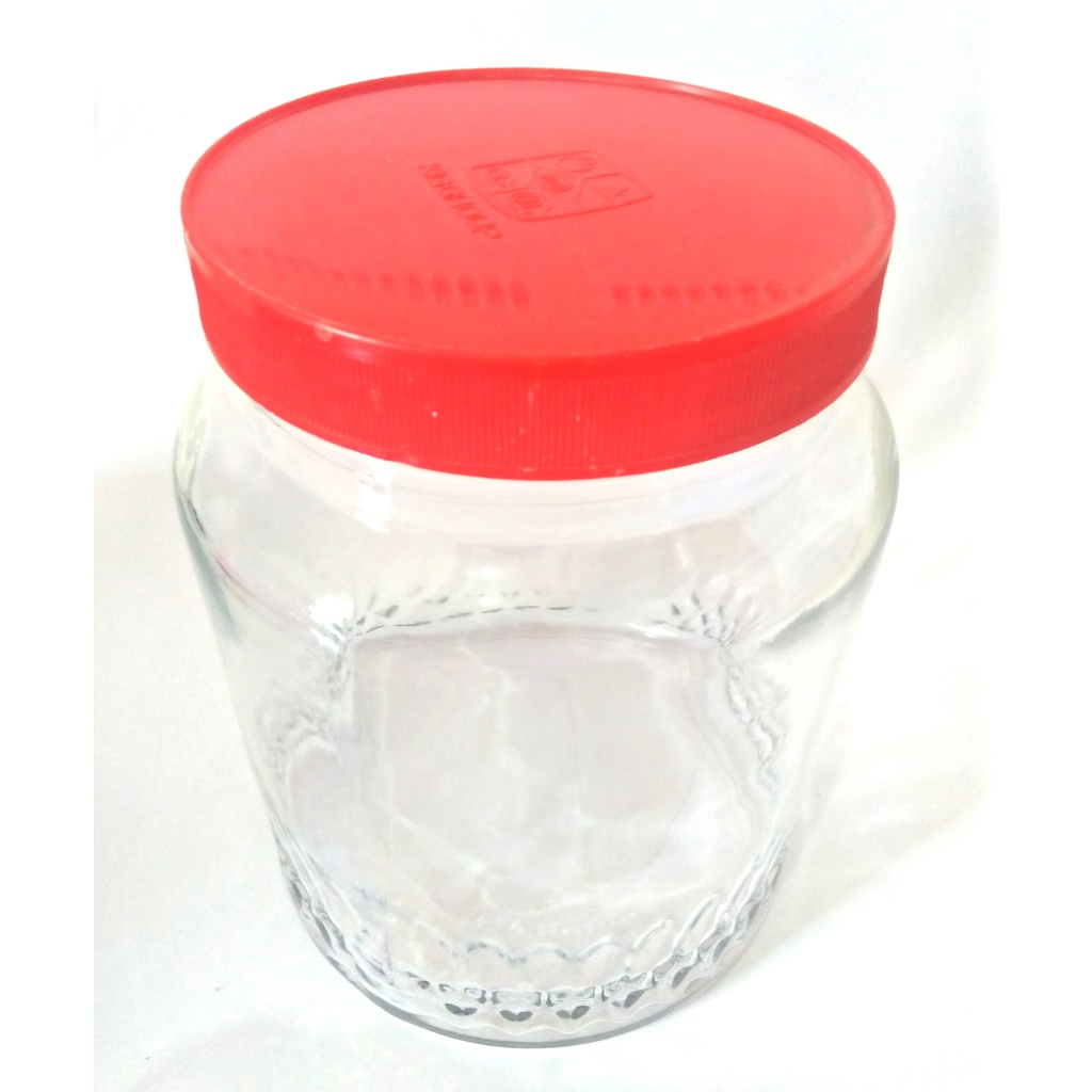Toples Kaca Bulat KIG Group 1000ml / 1 Liter Tutup Merah