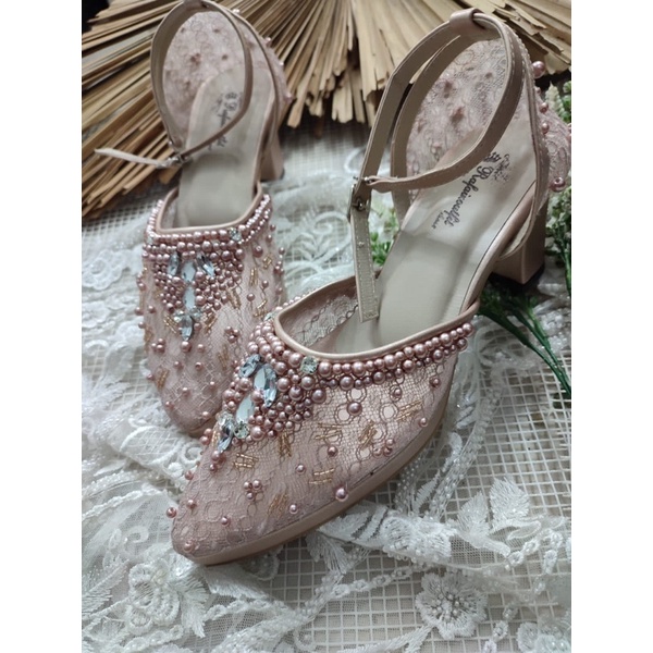 sepatu Rafaizoutfit sepatu wedding Angela tali rosegold tinggi 7cm tahu