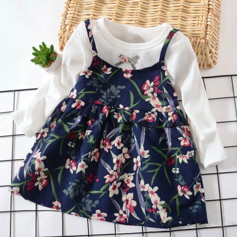 SALE DR11-Dress Anak Bamboo Leaf Flower Panjang