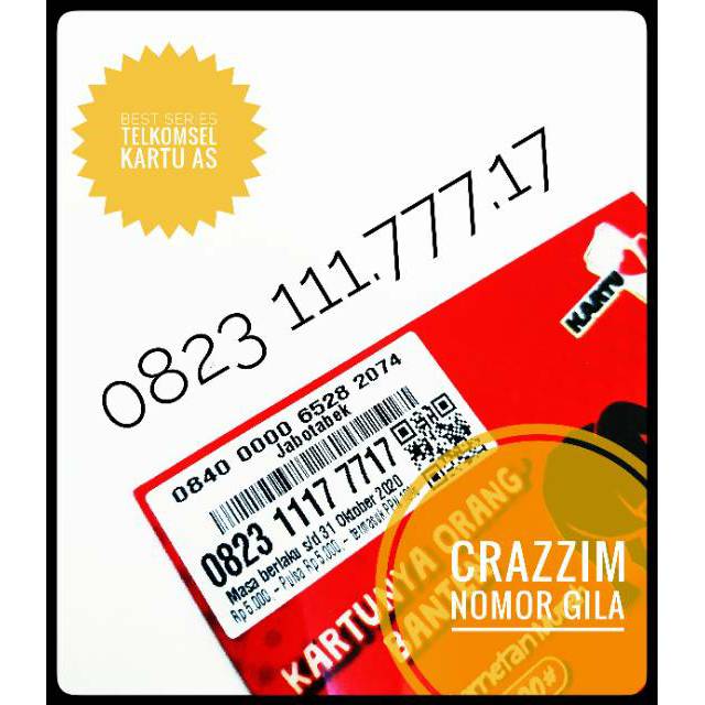 Nomor cantik telkomsel Kartu As Super . Nomor Cantik 17. Nomor Cantik Double Triple 111777