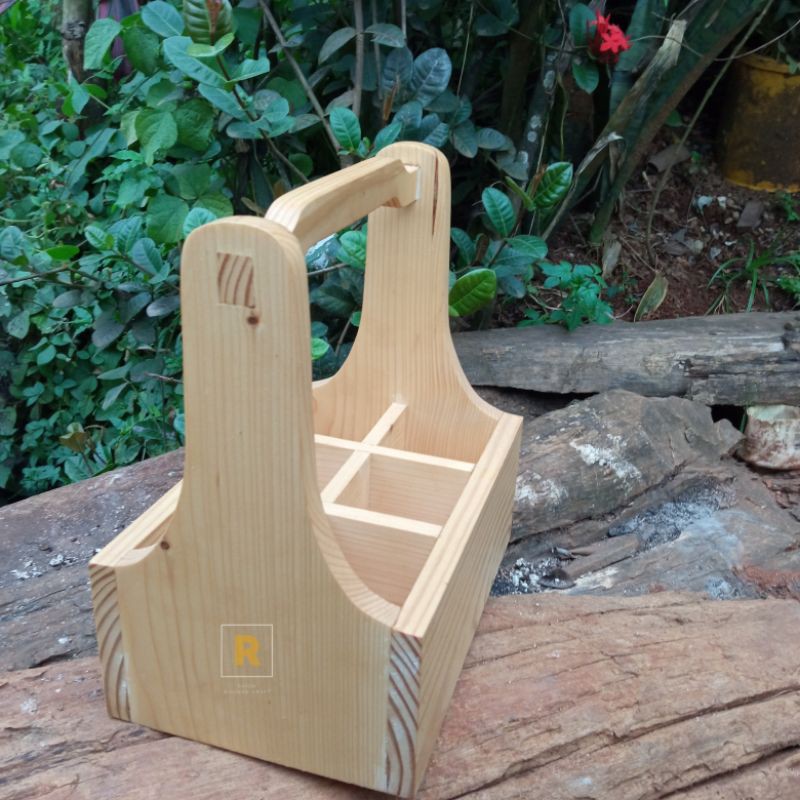 Keranjang Botol Kayu Jati / Tempat Botol / Rak Botol Kayu