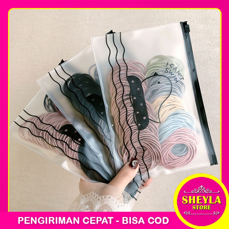 Ikat Rambut Gaya Korea isi 100 pcs / Ikat Rambut Kemasan Pouch / TV-125