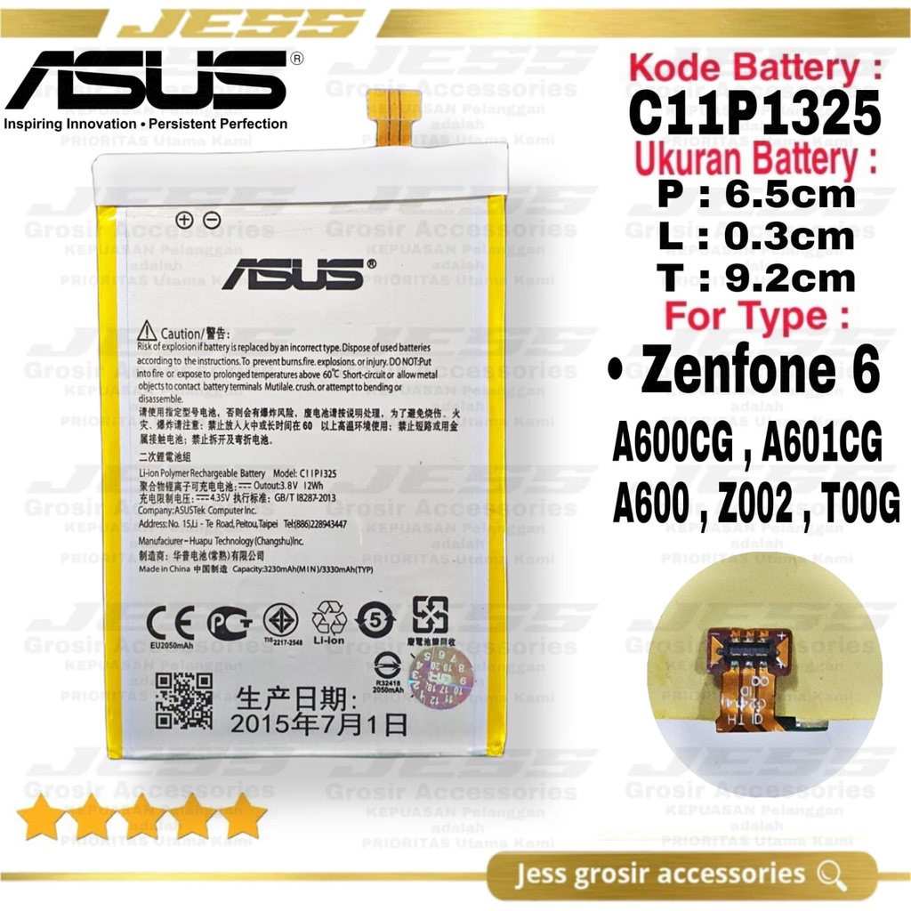 Baterai Original ASUS Zenfone 6 , A600CG , A601CG , A600 , Z002 , T00G , Kode Battery C11P1325