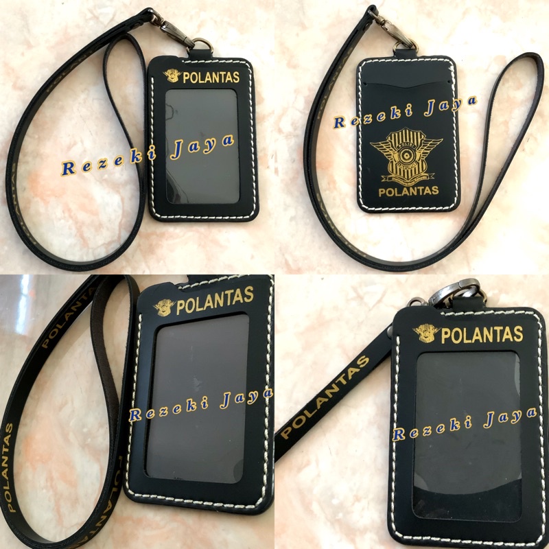 

NAME TAG ID CARD KULIT HITAM TALI LOGO POLANTAS KUALITAS PREMIUM