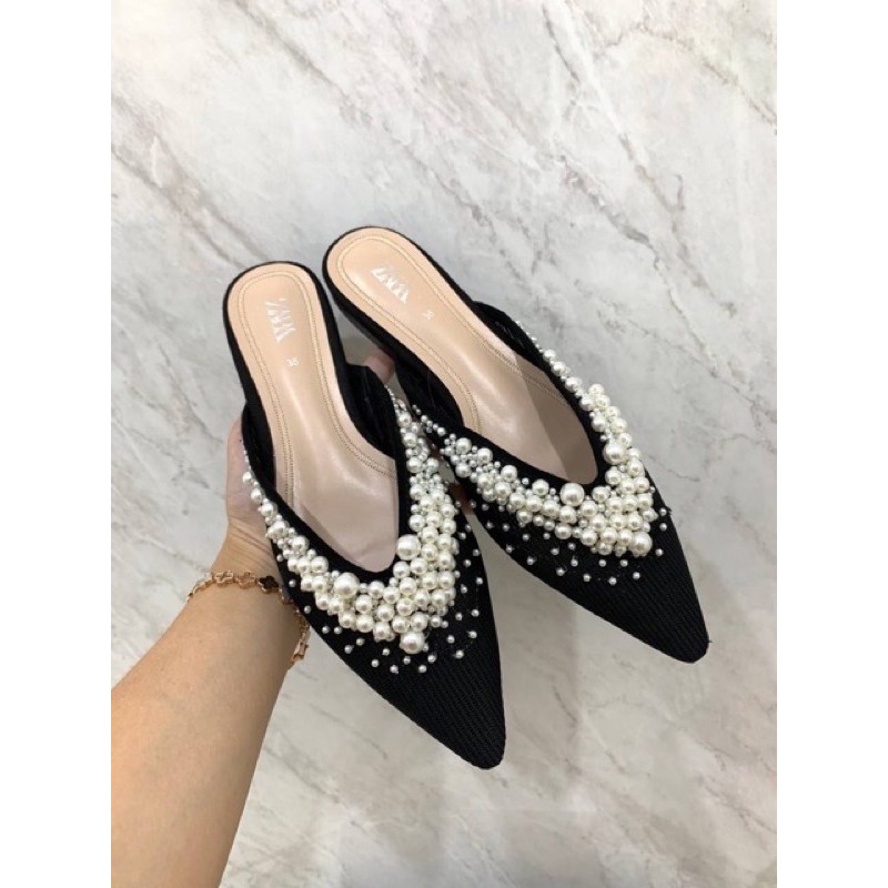 zara pearl mules