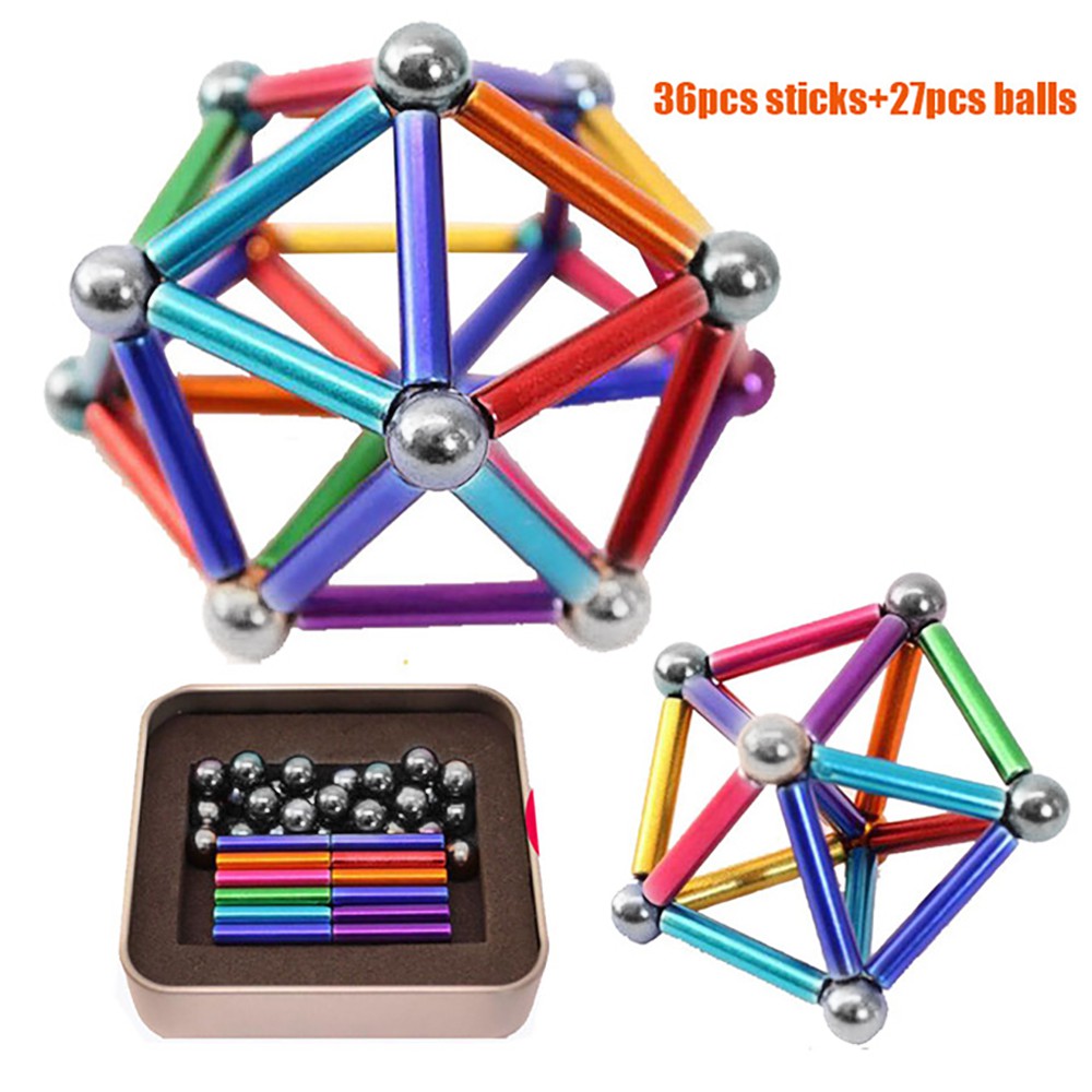 Mainan Magnetic Ball Stick Susun Magnet Bola Stik Tongkat Edukasi Kreatif Anak Warna Warni Silver Murah