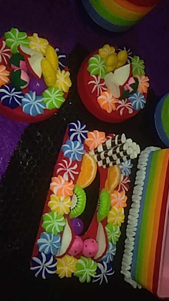 [ready] Set Toples Flanel Rainbow Fruits On Forest