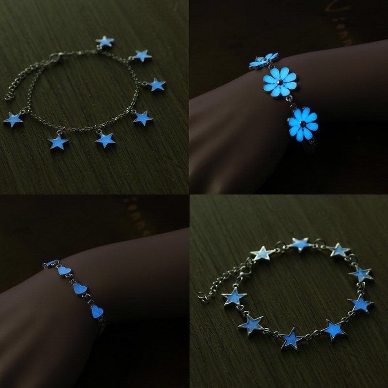 Gelang Tangan Rantai Aksen Bunga Daisy + Bintang + Hati Luminous Untuk Perhiasan Wanita