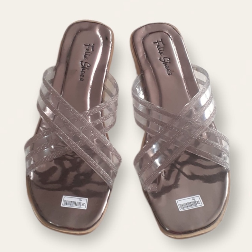 SANDAL TEPLEK WANITA GLOW GLOSSY SILANG FM-09