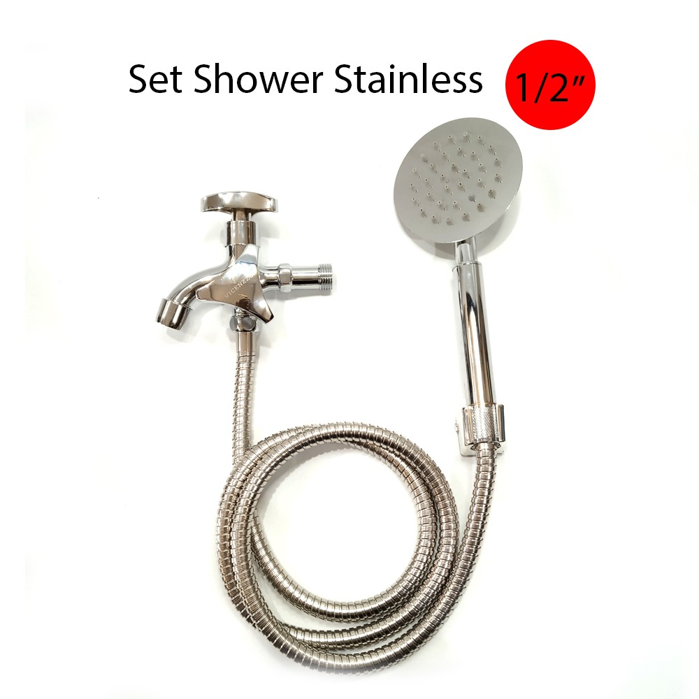 Shower SET Kran Stainless Shower Bisa Digunakan Untuk Air Panas Dan DIngin Karna Berbahan Stainless