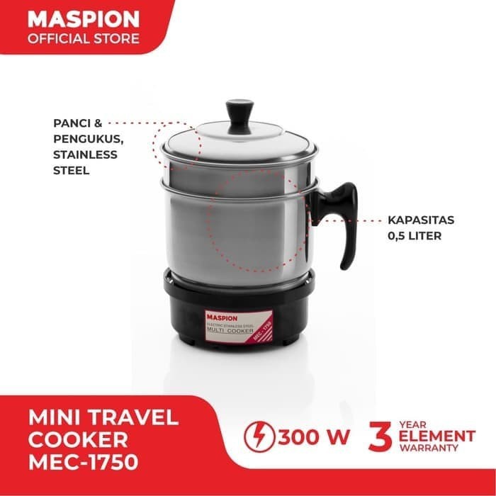 MASPION Panci Serba Guna / Mug Listrik Serba Guna 0,5 Liter / Electric Multi cooker 0,5 LIter MEC 1750 - Garansi Resmi 1 Tahun