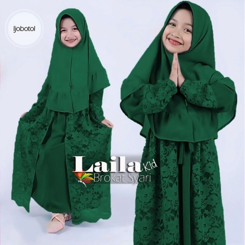 SYARI KID ANAK LAILA, BRUKAT, MOSCREPE, GAMIS, HIJAB, MUSLIM, DRESS