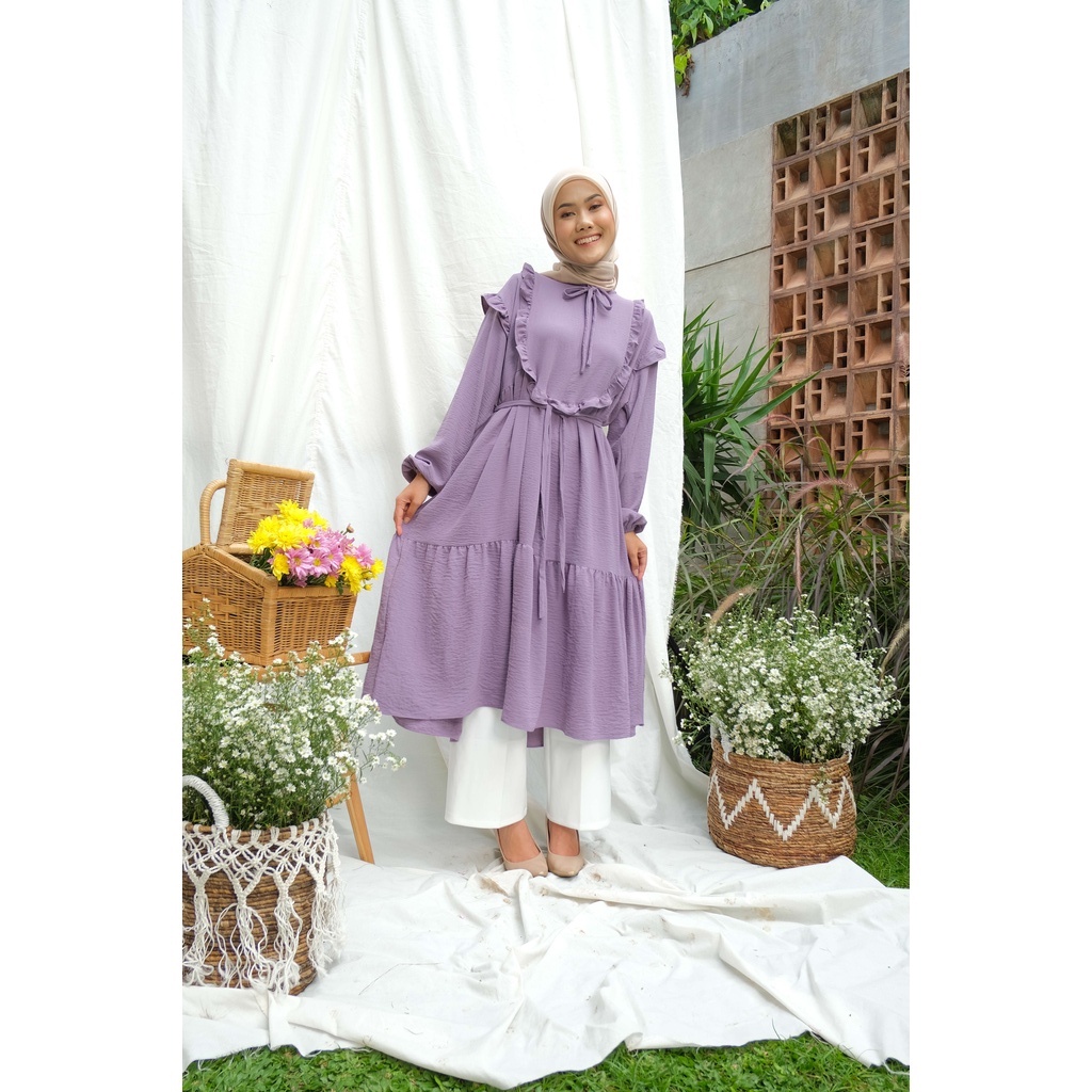TUNIK AINA - LONG TUNIK WANITA MUSLIM POLOS CRINGKLE  by Raline Mode