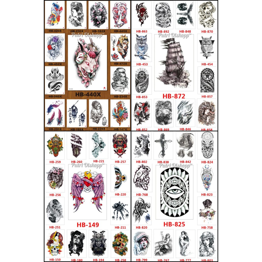 100pcs RONDOM tatto temporary MODEL HB 21×15