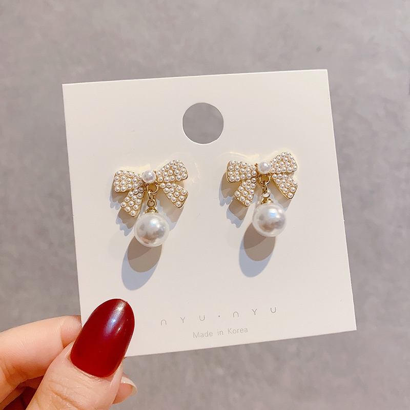 Anting Stud Desain Ikatan Simpul Aksen Mutiara Bahan S925 Gaya Korea Untuk Wanita