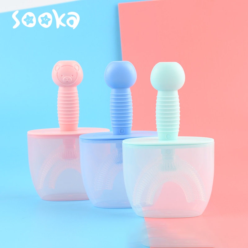 [Clearance] Sooka Sikat Gigi Anak Bentuk U Bahan Silikon / Training Toothbrush / Tooth Brush Sikat Gigi Anak Halus Lembut Beserta Tutup Untuk Anak Usia 2-6 Tahun  SK-EAA1051