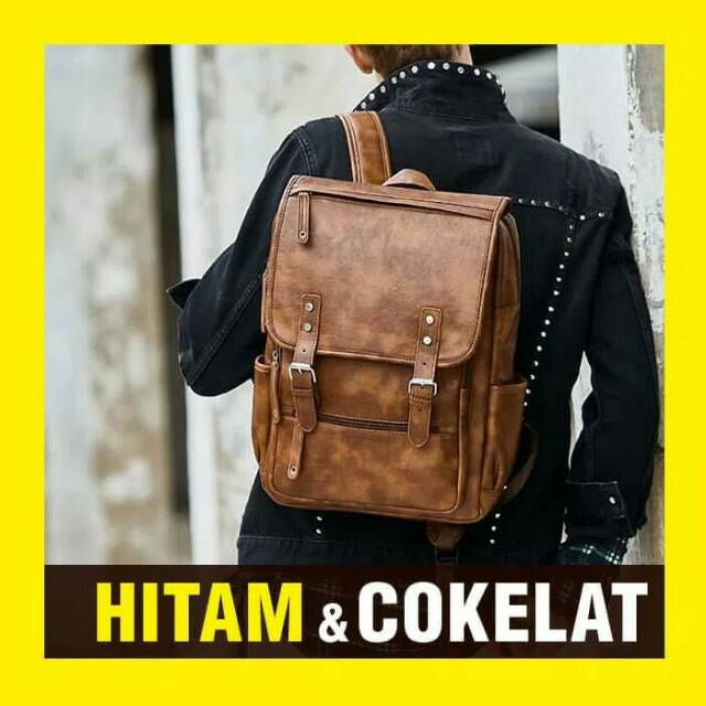 KOREA STYLE LAPTOP LEATHER BAG / TAS RANSEL KULIT KERJA / KULIAH COKLAT