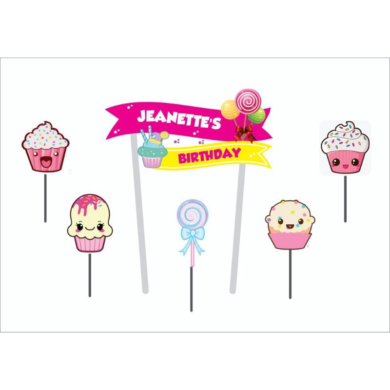 Topper Candy Cupcake Lolypop PAKE NAMA
