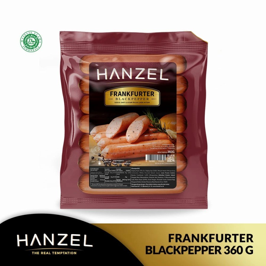 SOSIS SAPI FRANKFURTER BLACKPEPPER HANZEL 360GR PREMIUM BEEF LADA HITAM SAUSAGE 7PCS HALAL