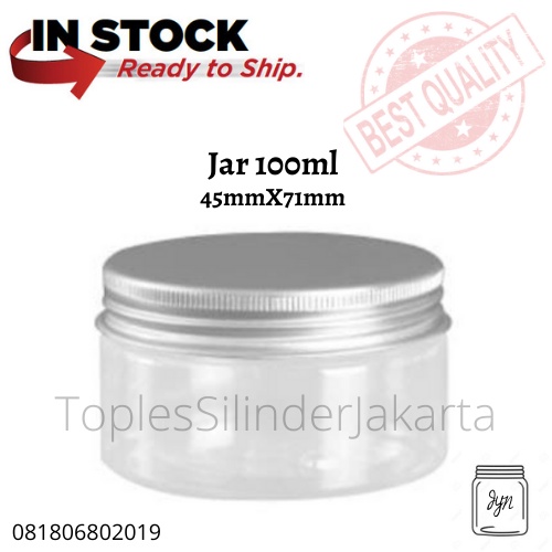 Toples Plastik Pet Jar 100ML Alumunium / Jar Mini 100gr Alumunium / Pet Toples Food Grade / Jar Cyli