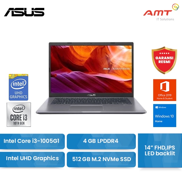 ASUS VivoBook A416JA-FHD352 Laptop 14 i3-1005G1 4GB 512GB SSD W10 OHS