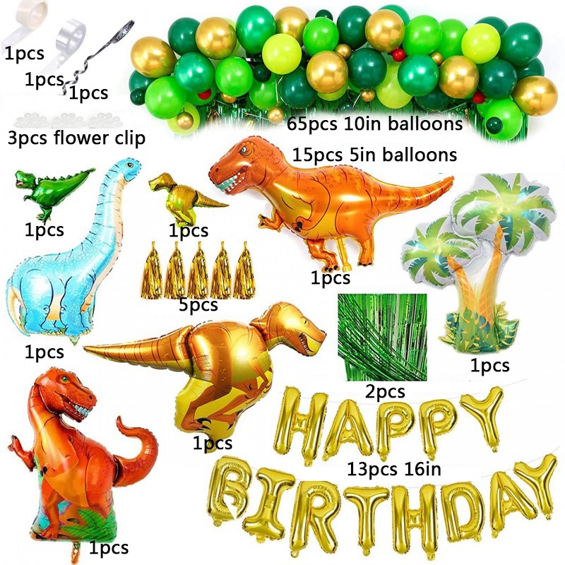 [113 Pcs Pack Dinosaur Birthday Party Decoration Balloons] [Arch Garland Kit Balloons  for Home Decor and dino Curtains Themed Party Favor Supplies]