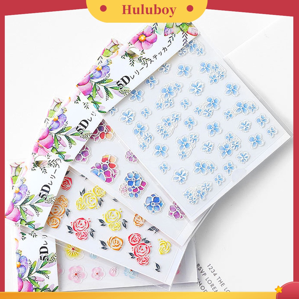 Huluboy Huluboy♡ 1 Lembar Stiker Kuku 5D Motif Bunga Untuk Dekorasi Manicure