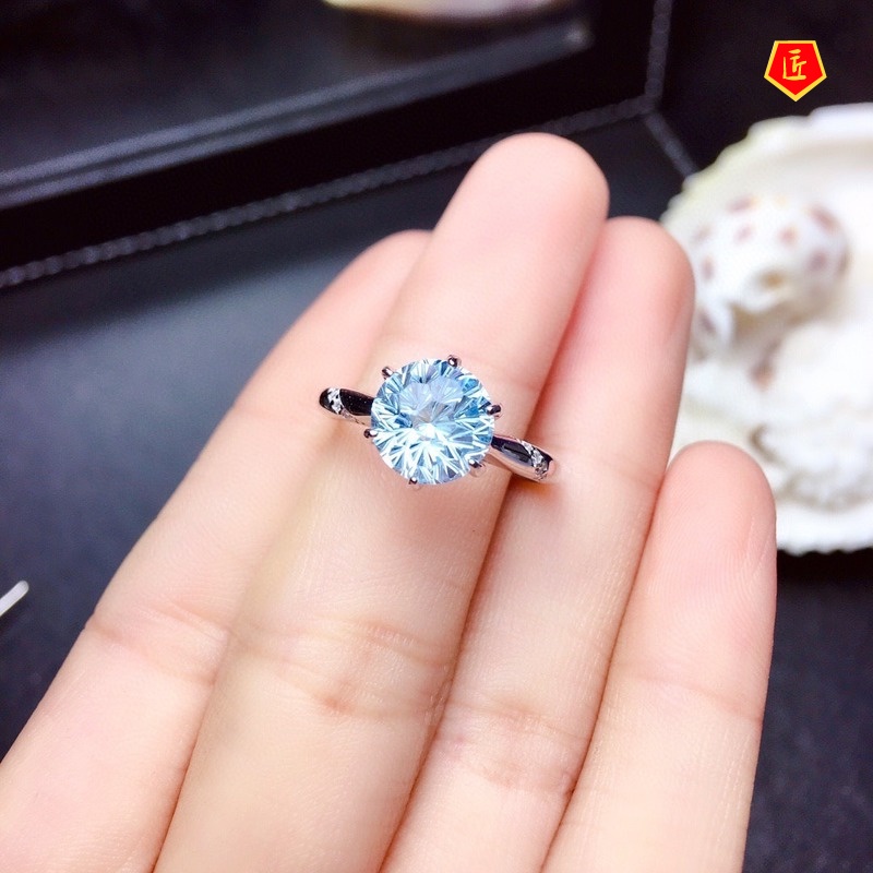 [Ready Stock]Simple Exquisite 2 Karat Blue Topaz Ring