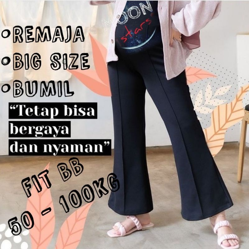 COD✅ All Size SUPER JUMBO &amp; REMAJA / XL - 5XL BB 50-90+kg READY | CUTBRAY RETRO LIST ~ Scuba Premium TEBAL &amp; SOFT celana panjang wanita/fit &amp; flare/bawahan muslimah/big size/XXXL/original/kasual