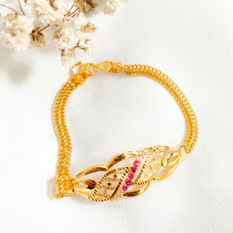 Gelang Wanita Tali Holo Super batu putih pink Perhiasan Emas asli emas