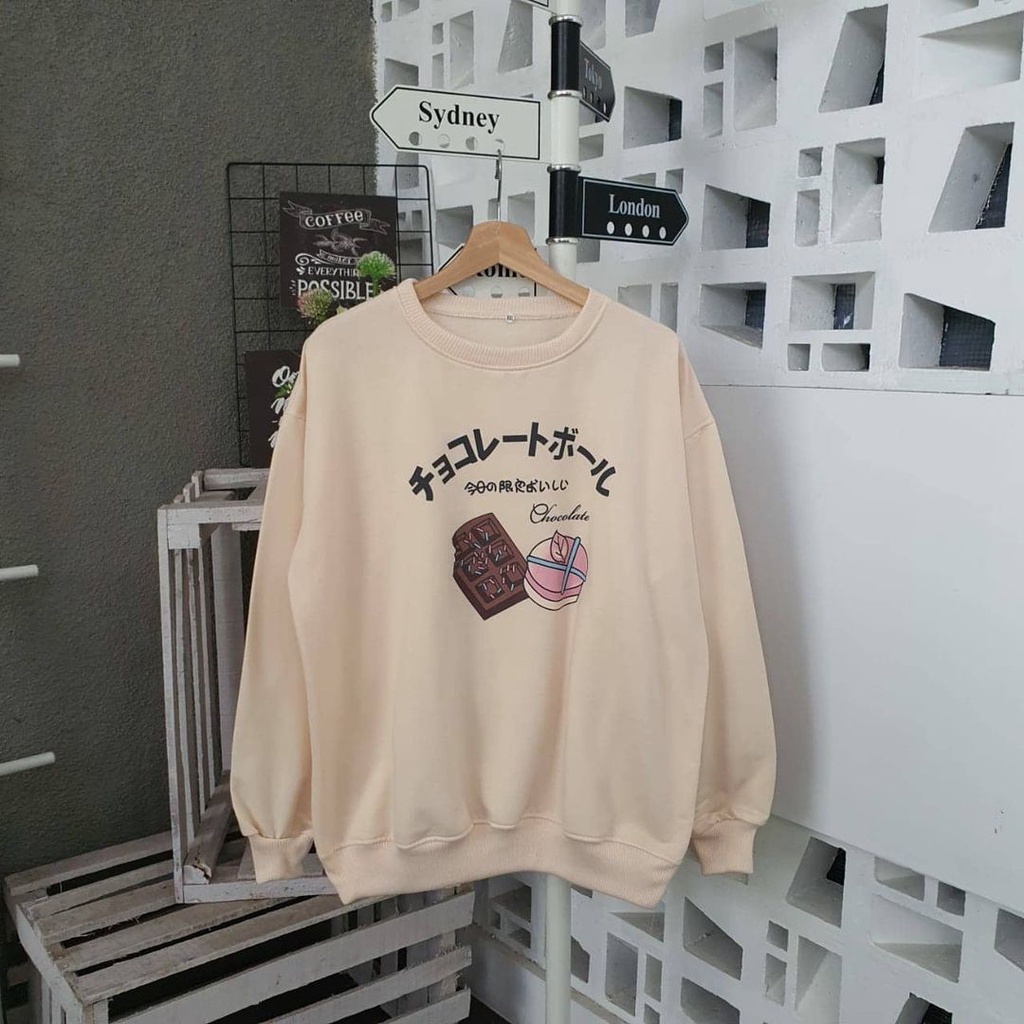 XXL Chocolate Sweater Outwear Crewneck Oversize Ala Wanita Korea