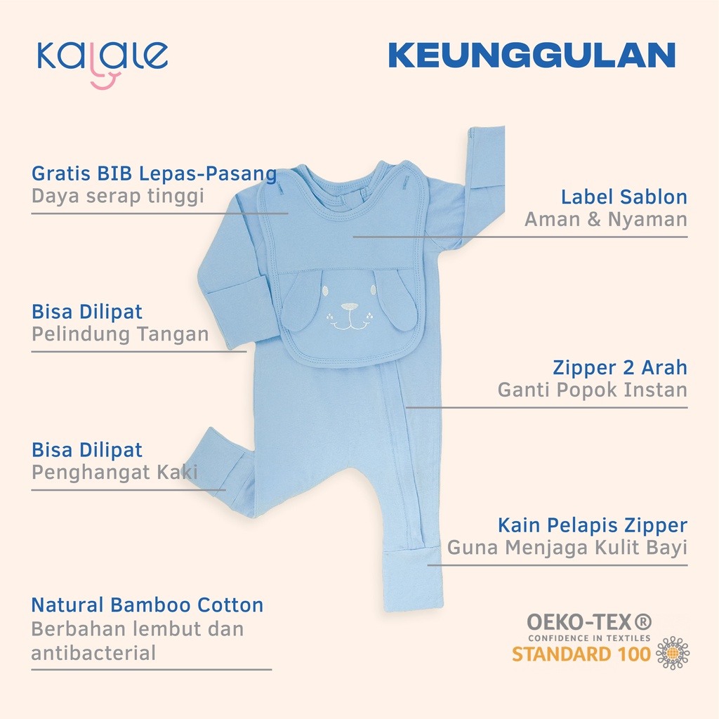 BABY SLEEPSUIT BIB SET (BAJU TIDUR PIYAMA BAYI) - PAKAIAN ANAK KALALE NATURAL BAMBOO COTTON