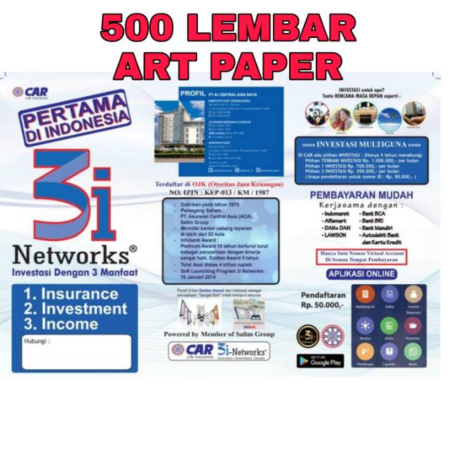 Brosur Car 3i Networks Simple 500 lembar art paper 3i network