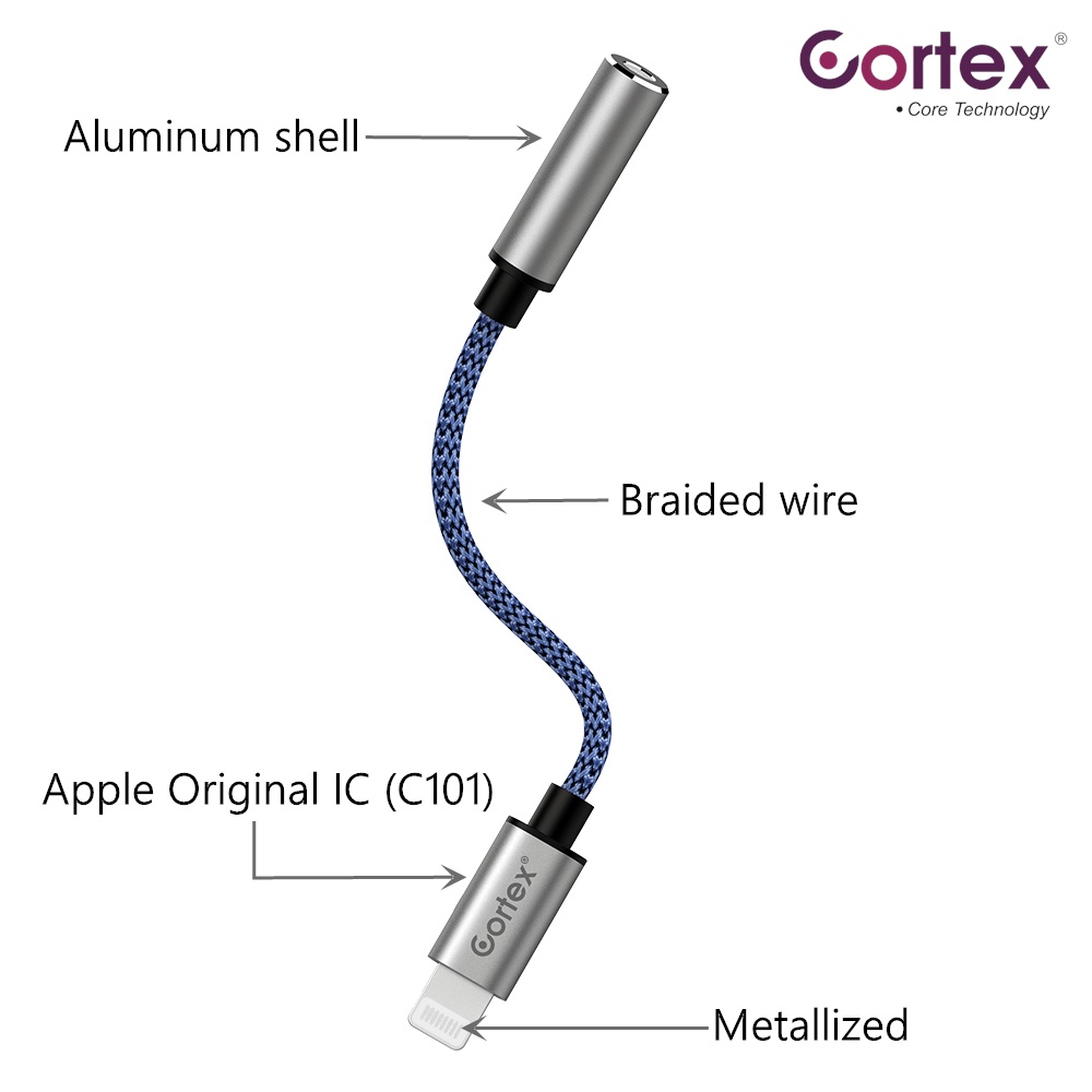 Cortex MH220 Splitter Converter lightning iP to headphone jack 3,5mm HEADSET ORI IC