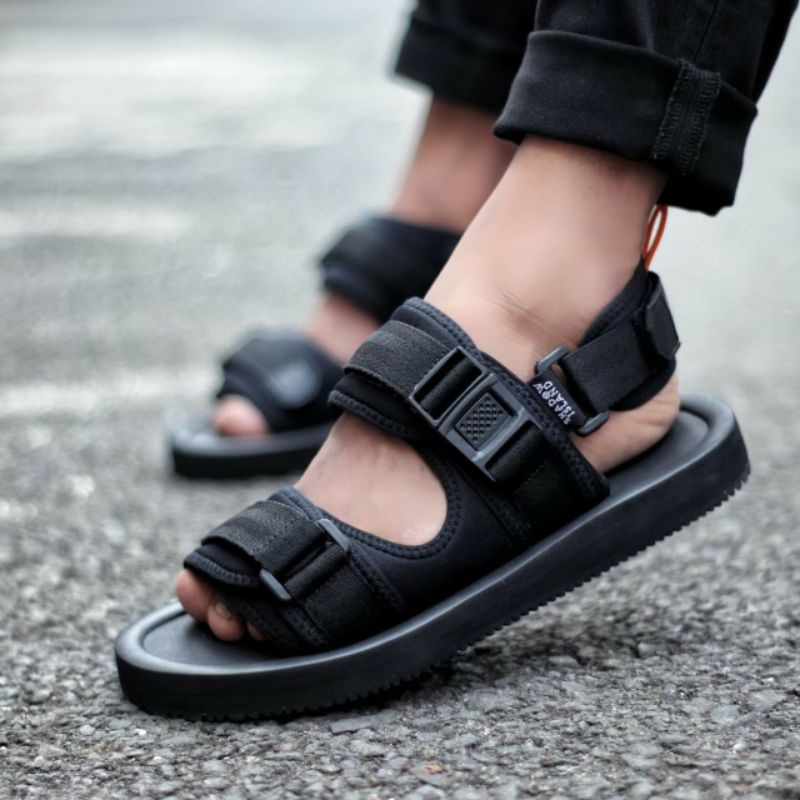 TORA Full Black Original - Sandal Pria Masa Kini Trend 2019-2020 Casual Santai Ngampus Outdoor