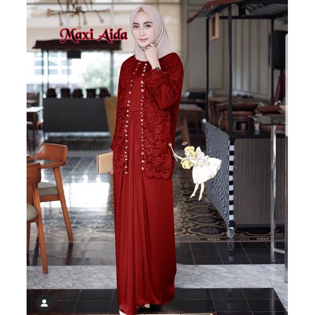 Ruairu MAXI AIDA DRESS GAMIS BROKAT CORNELI MUTIARA GAMIS PESTA JUMBO 4 WARNA Murah