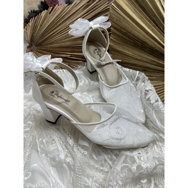 Rafaizoutfit sepatu valia putih pita sepatu cantik sepatu wedding shoes sepatu pesta 7cm tahu