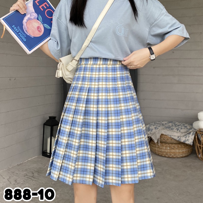 888 Tartan Midi Tennis Skirt/Korean Pleated Skirt/Rok Midi/Rok Tartan/Rok Lipit Lisa Blackpink/Rok Autumn/Rok Korea Skirt-4