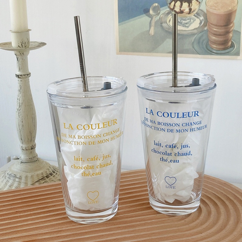 [JAFA] LA COULEUR Gelas Tumbler Kaca Tebal Korea dengan Tutup Sedotan Korea Glass Cup with Lid Trans