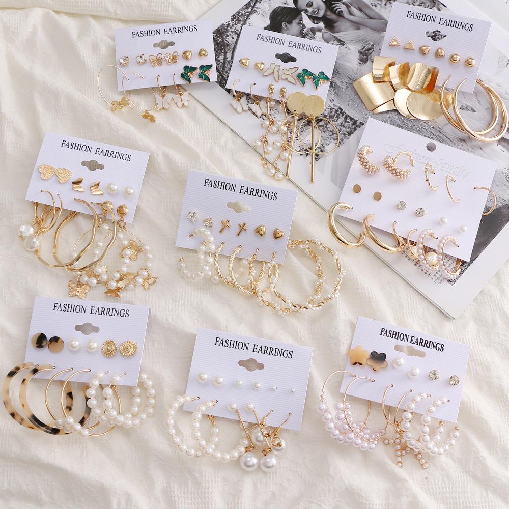 Lily 6pasang Anting Set Trend Korea Vintage Mutiara