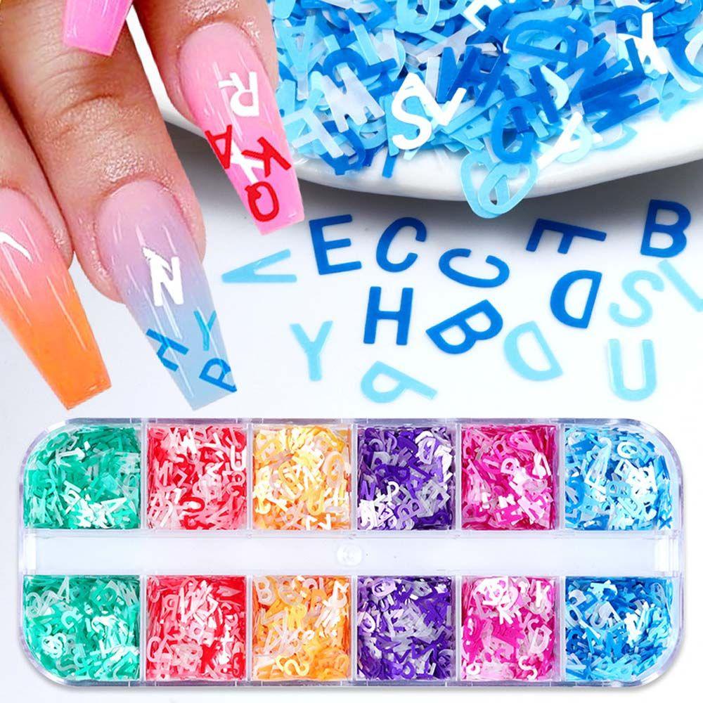 AUGUSTINA Agustina 26huruf Kuku Payet Fashion Pesona Manicure Nail Art Dekorasi Hiasan Kuku Set Shiny Mixed Letters Nail Flakes