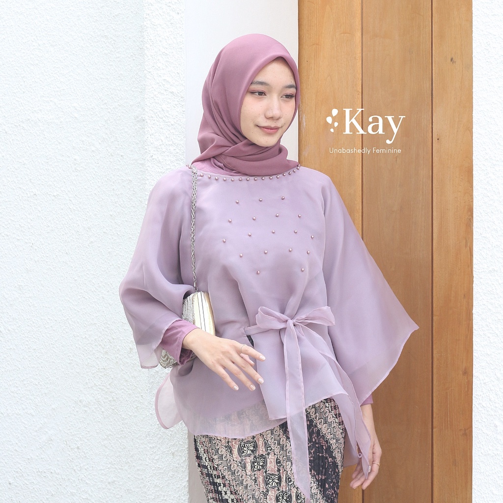 Batwing Pita Organza (DUSTY PURPLE) - Baju Blouse Kondangan Pesta