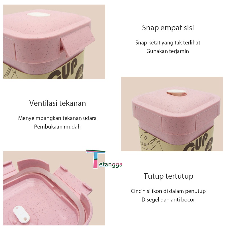 Cangkir Sarapan Multifungsi Mangkuk Sup Jerami Gandum Piknik Portable 550ml BPA FREE