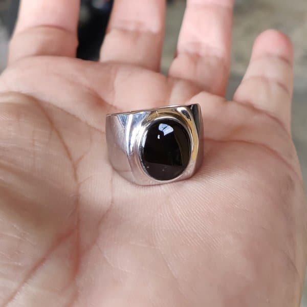 ASLI CINCIN BATU AKIK NATURAL YAMAN WULUNG HITAM PEKAT - KECUBUNG API
