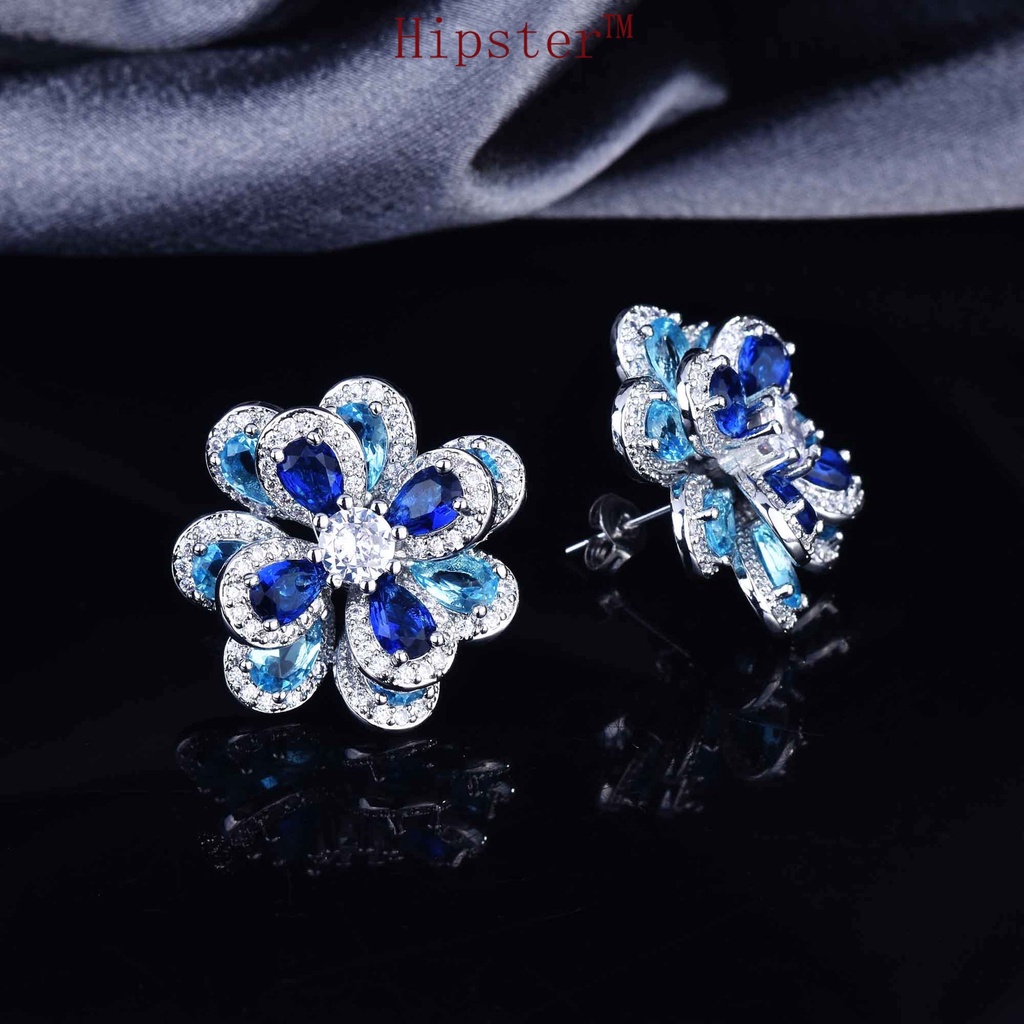 Elegant Color Moissanite Flower Set Silver Pendant Open Ring